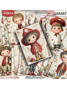 Paper Crafts Scrapbooks Junk Journals Postcards Watercolor Cute Boy Occupation